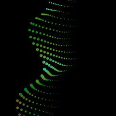 Abstract network visualization with green and yellow glowing dots connected by lines on a dark background
